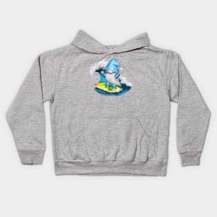 Gnome Surfer Dude with Surfboard and Wave Kids Hoodie